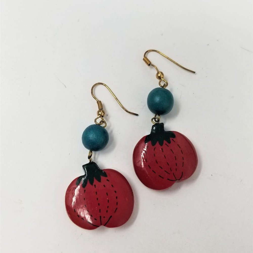 Pumpkin Painted Wood Earrings Pierced - Picture 4 of 4